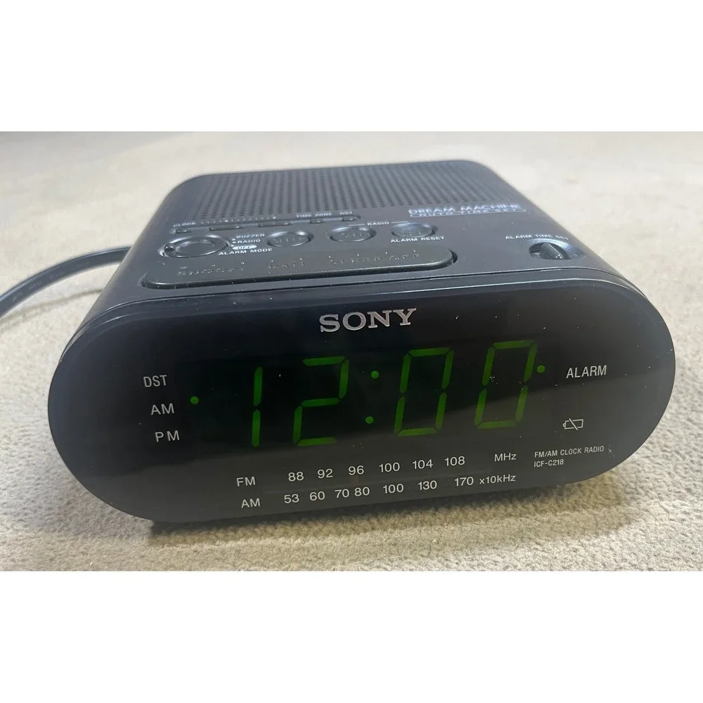 Sony Dream Machine ICF-C218 AM/FM Clock Radio Auto Time Set Black Green LED